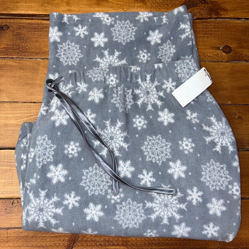 Croft & Barrow Pajama Pants Womens 3X Gray Snowflake Fleece Winter Sleepwear NEW